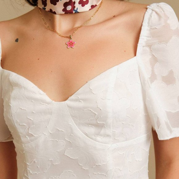 Rihoas - The Jacquard Ruffle Trim Midi Dress - White - XS - Picture 2 of 5